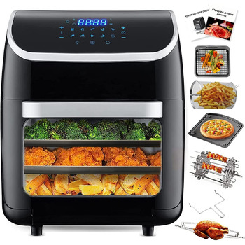 Хагвот XXL 12-літрова фритюрниця, фритюрниця з РК-дисплеєм, 9 програм, попереднє нагрівання та підтримання тепла, дегідратор, фритюрниця без олії, 1800 Вт, з аксесуарами