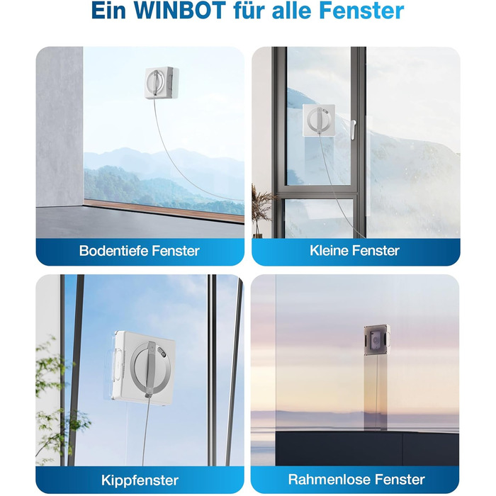 Робот для миття вікон ECOVACS WINBOT W2, режим очищення країв, розпилювач води з трьома соплами, 10-ступенева система захисту, упр