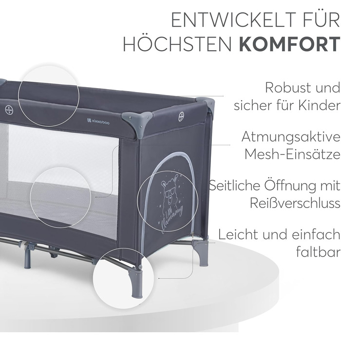 Дитяче ліжечко KikkaBoo Baby Travel Cot SO GIFTED, 120x60 см, до 15 кг, складне та компактне, портативне з сумкою для перенесення, розкладне для подорожей та відпусток, темно-синє