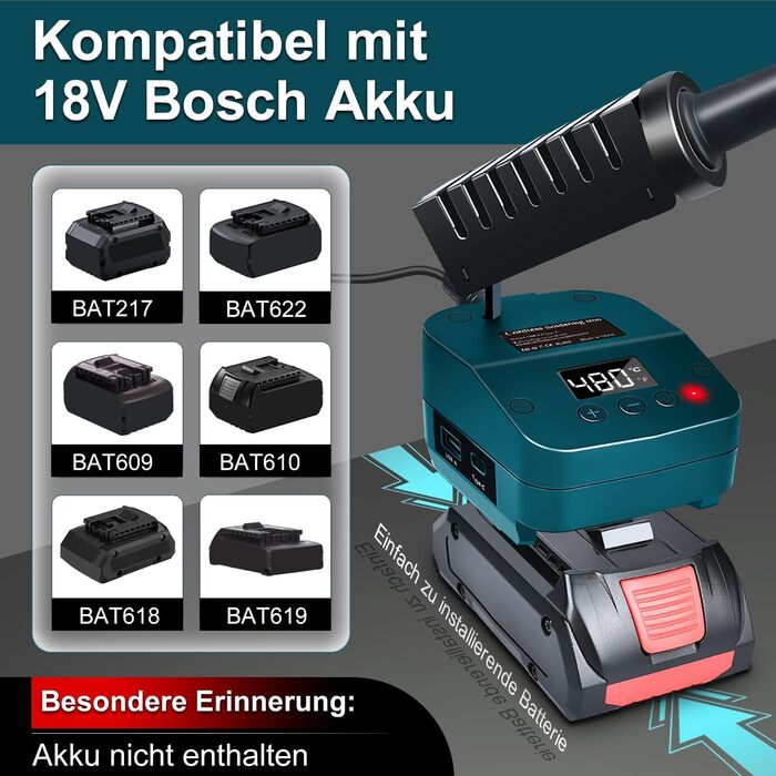 Акумуляторний паяльник для батареї Bosch 18V, швидке нагрівання, електрична цифрова LCD паяльна станція з USB і зарядними портами
