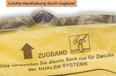 Надзвичайно міцні жовті пакети - пакет для переробки зі шнурком, 90 літрів, товщина матеріалу 22 мкм - жовтий пакет (10 рулонів)