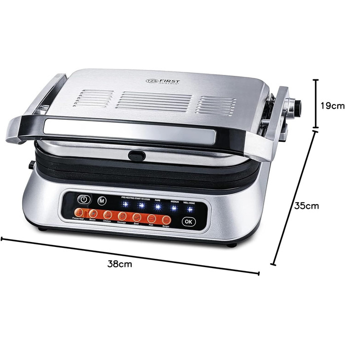 Цифровий контактний гриль TZS First Austria, настільний гриль, 2100 Вт, знімні пластини з антипригарним покриттям, здоровий гриль з низьким вмістом жиру з ідеальними результатами гриля, піддон для крапель жиру, відкриття на 180 градусів