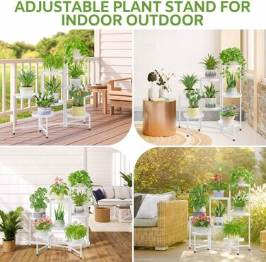 Велика 7-рівнева металева підставка для рослин, підставка для квітів, полиця для рослин, для приміщень/вулиці, складна кімнатна підставка для рослин, полиця для саду, балкону, вітальні (кругла, чорна) 7 рівнів, біла