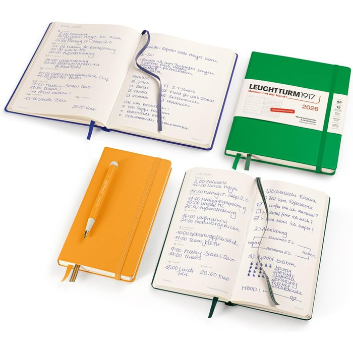 Тижневий календар та блокнот з крапкою, середній (A5) 2026, 12 місяців, лісово-зелений, німецький лісово-зелений, середній (A5), 1917 372523