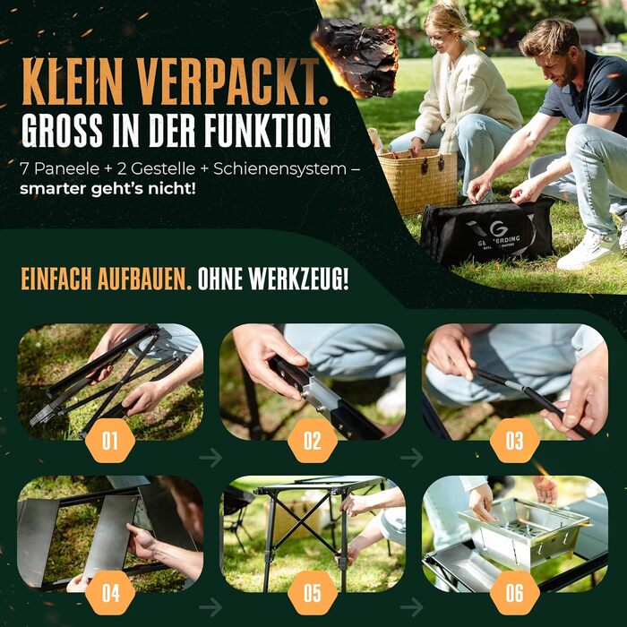 Стіл для кемпінгу та вугільний гриль 2-в-1 Компактний розкладний стіл з грилем Стіл IGT з регульованою висотою для 2-3 осіб Складаний та портативний Можна використовувати як рибальський стіл Ідеально підходить для використання на свіжому повітрі або пікні