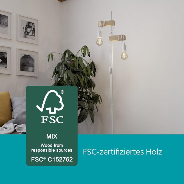 Підлоговий світильник EGLO Townshend, вінтажний, на 2 лампи, сертифікований FSC