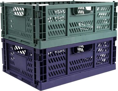 Складаний кошик для зберігання Spesh з 2 предметів, пластикові коробки для кухні, спальні, кабінету (синій темно-зелений, 40*30*15 см) 40*30*15 см синій темно-зелений