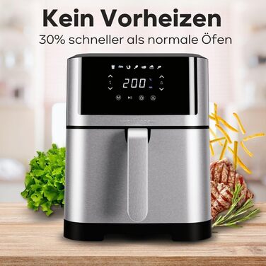 Аерофритюрниця ProfiCook 8 л Безмасляне приготування Airfryer з 7 програмами XXL-модель з мінімумом диму та запахів PC-FR 1269 H, нержавіюча сталь *Модель 2024*