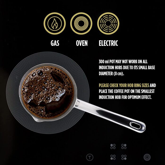 Індукційний горщик мокко з нержавіючої сталі ROSMARINO 300 мл - сучасний турецький кавник Cezve з 3-шаровою сталевою основою (300