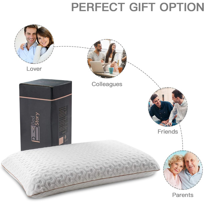 Подушка BedStory з гелевої піни з ефектом пам&39яті 40x60, висота 14 см, ортопедична подушка для сну на боці, ергономічна подушка зі знімним та пральним чохлом, сертифікована Oeko-Tex подушка 60x40x14 см, біла