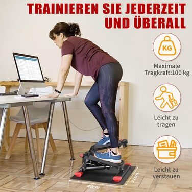 Міні-степер LEADZM з безшумною накладкою для домашнього використання, фітнес-степер 2-в-1 з гумкою, РК-дисплеєм, таймером, лічильником калорій, степером вгору-вниз для тренажера ніг/рук, чорний та червоний