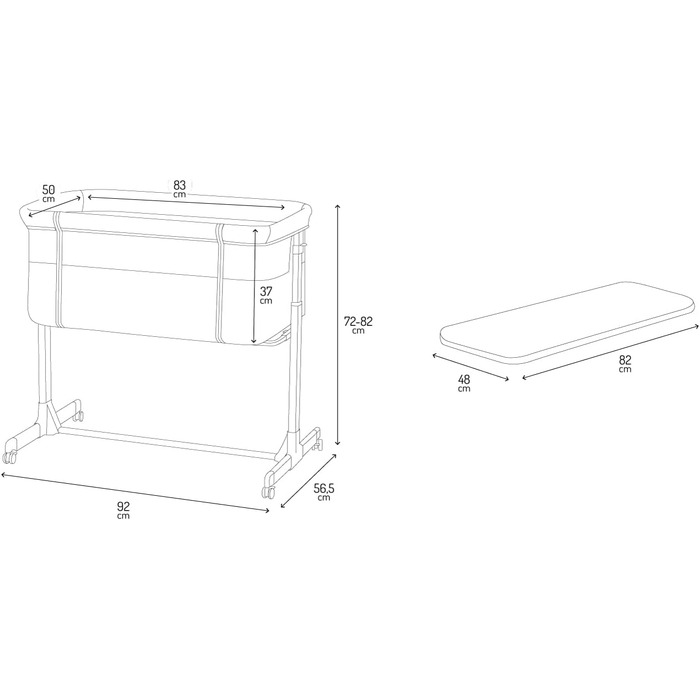 Багатофункціональна тумбочка та дитяче ліжко MoMi REVO, 6-рівневе регулювання висоти від 72 до 82 см, темно-сірий колір