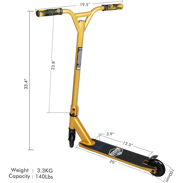 Самокат VOKUL TRII S2 Pro Stunt Scooter - самокат для трюків у стилі фрістайл з колесами 100 мм - з хромолієвим кермом, що обертає