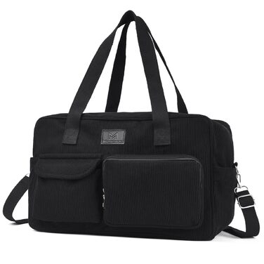 Вельветова дорожня сумка Micmores, жіноча спортивна сумка 20 л, сумка для підгузків на вихідні, ручна поклажа Ryanair 40x20x25, сумка для спортзалу, сумка для пологів з мокрим ПВХ-мішком для фітнесу (чорна)