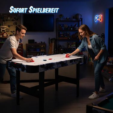 Аерохокейний стіл Relaxdays, дитячий, HBT 73x120x61 см, вкл. 2 шайби та 2 шт. овхачі, хокейний стіл з повітродувкою, чорний/білий