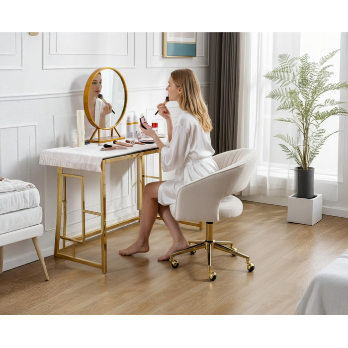 Офісний стілець з шенілу, ергономічне робоче крісло з підлокітниками, обертове крісло з колесами, туалетний стілець, регульована висота для домашнього офісу та офісу, бежевий