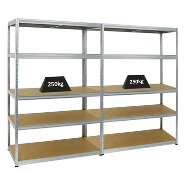 Комплект із 2 надміцних стелажів Big Elephant 180x120x60см з 5 полицями, вантажопідйомність полиць 250 кг, оцинкований, 2 шт. 180x120x60см, оцинкований