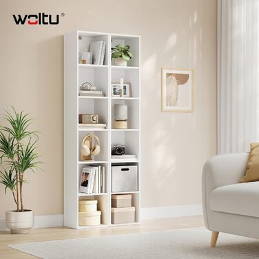 Книжкова полиця WOLTU з 6 відділеннями, окремостояча кубічна полиця, стояча полиця, офісна полиця, полиця для зберігання, полиця для файлів, виготовлена з інженерної деревини, 30x158,5x24 см (ШxВxГ), SK003ws6 6 полиць (24Г x 30Ш x 158,5В см) Біла