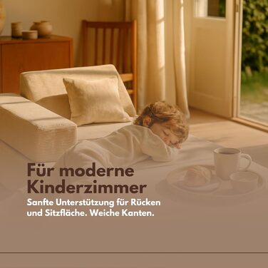 Дитяче крісло Angelove 3-в-1 - Складаний дитячий диван та ігровий матрац з вельвету, Зручне ігрове крісло від 1 року, Бежевий