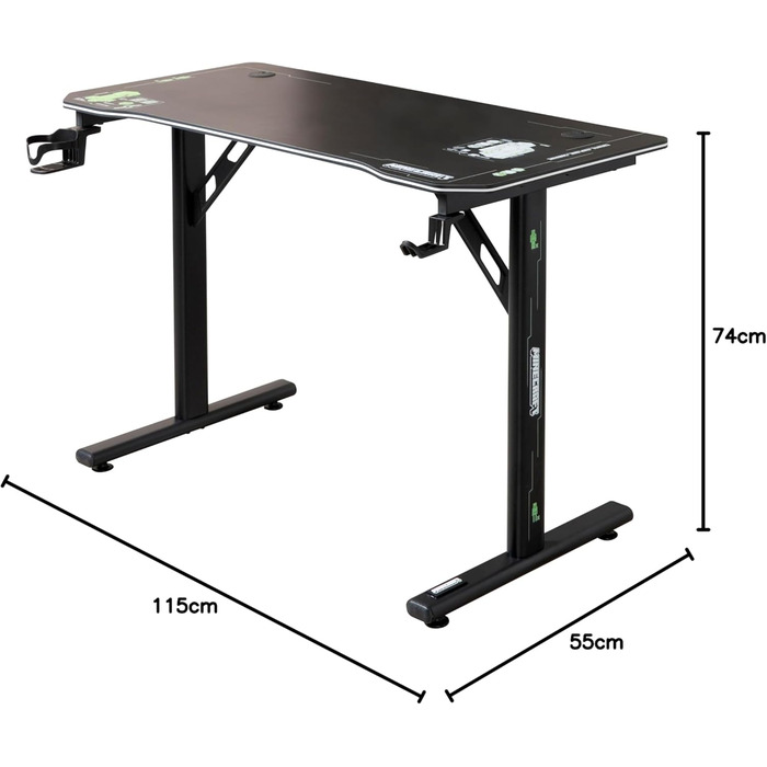 Оригінальний стіл Minecraft, ігровий стіл з підсклянником та гачком для навушників, чорний