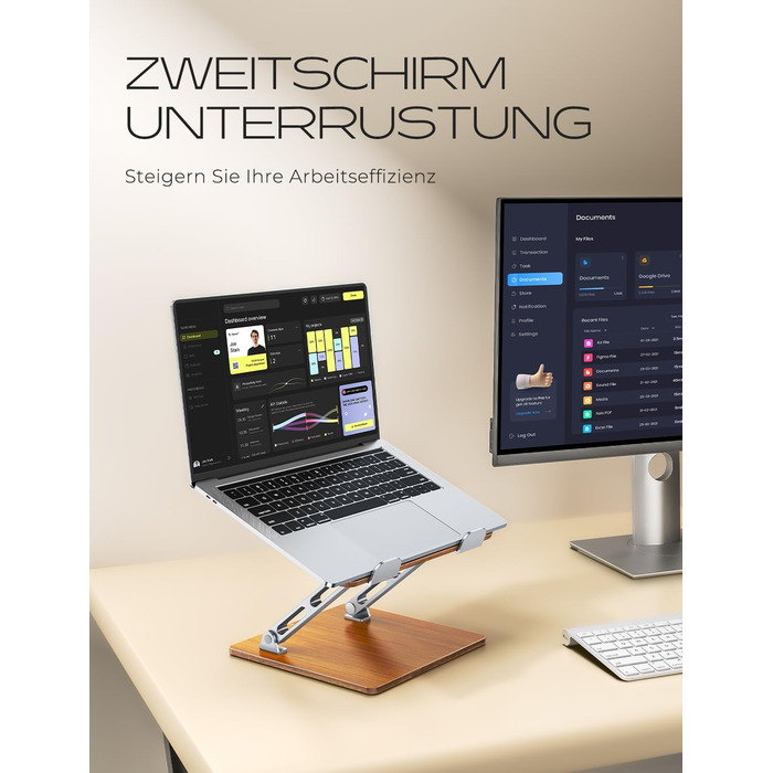 Ергономічна підставка для ноутбука з регульованою висотою, алюмінієва та дерев'яна, складна подвійна підставка для ноутбука, сумісна з MacBook, HP 10-16