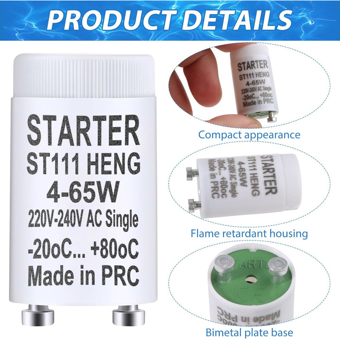 Стартер люмінесцентна лампа ST111 4-65W 220-240V люмінесцентна лампа стартер стартер довгий термін служби для люмінесцентних ламп люмінесцентне світло індивідуальне перемикання люмінесцентних ламп, 10 шт.