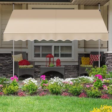 Тент Yaheetech із затискачем, шириною 300 см, для балкону, з ручним приводом, захистом від сонця без свердління, регульованою висотою та каркасом, бежевий, бежевий, 300 см