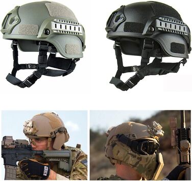 Тактичний шолом у стилі MICH2000, легкий тактичний шолом, захисна тактична версія шолома з кріпленням LVN та боковими рейками, захисний шолом у військовому стилі для страйкболу, пейнтболу, тактичного військового стилю (чорний)