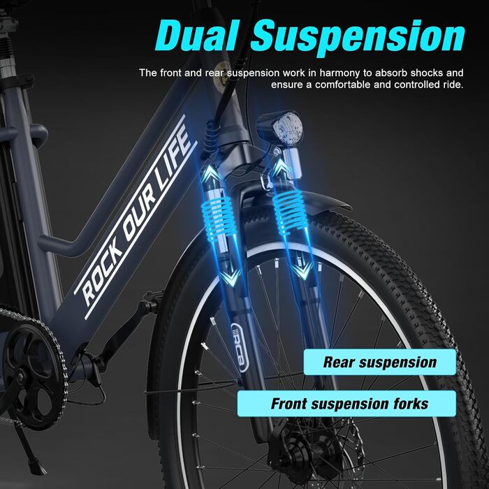 Електровелосипед RCB 26&39, двигун 250 Вт, 7 передач, запас ходу 35-90 км, міський електровелосипед, подвійні дискові гальма, гірський електричний велосипед з водонепроникною велосипедною сумкою, чорний