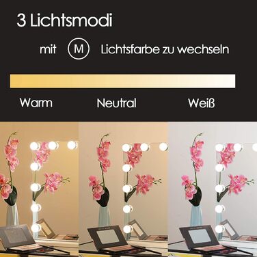 Голлівудське дзеркало велике дзеркало для макіяжу з підсвічуванням 18 світлодіодних ламп з регулюванням яскравості Дзеркало для макіяжу для туалетного столика велике театральне дзеркало 3 колірні температури Підключення для зарядки через USB Білий 80X60 с