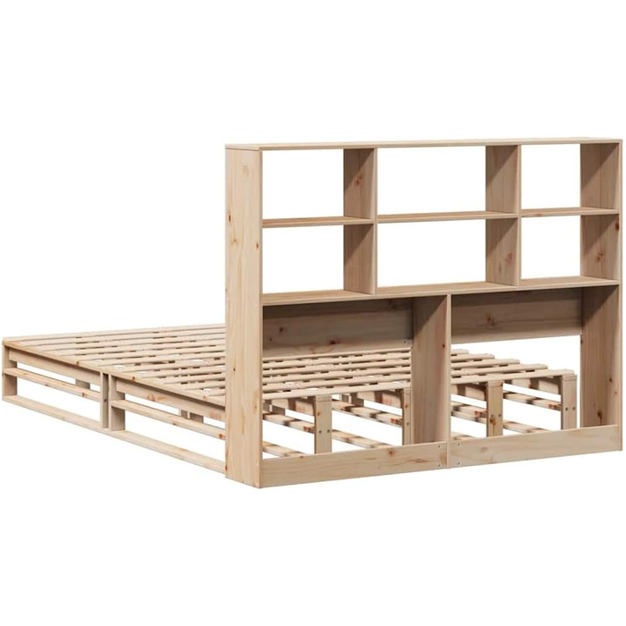 Ліжко vidaXL з масиву дерева, ліжко з книжковою полицею (матрац не входить до комплекту), дерев&39яний каркас ліжка з рейковою основою, ліжко з палет, двоспальне ліжко для спальні, 140x190 см, коричневий колір.