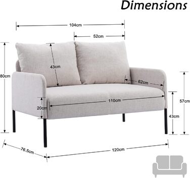Диван Chairus 2-місний лляний двоспальний диван для вітальні Диван-диван для маленької квартири Сучасний міні-диван для спальні (бежевий) 2K (120 см x 76,5 см x 80 см) бежевий
