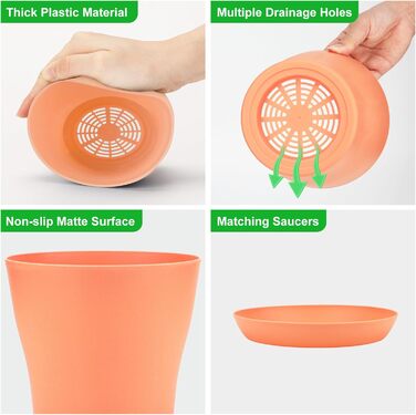 Предметні квіткові горщики 17 см, маленькі горщики для рослин, пластикові горщики для рослин з блюдцями, набір пластикових квіткових горщиків, маленькі квіткові горщики для рослин, кактусів, сукулентів - різнокольорові 17 см, 8-