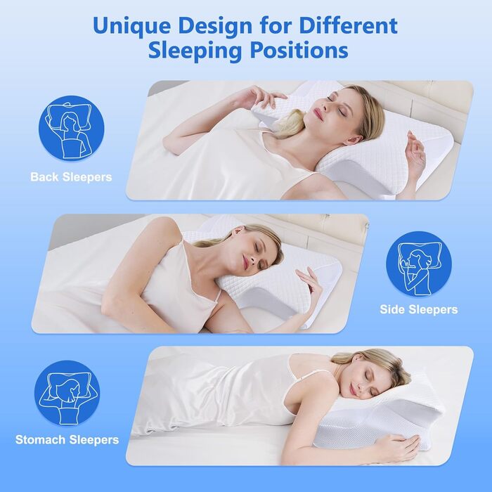 Подушка для шиї Teemour, подушка з піни з ефектом пам&39яті, подушка для сну на боці, спині та животі - подушка для сну на боці з підтримкою шиї, дихаюча та знімна (біла)
