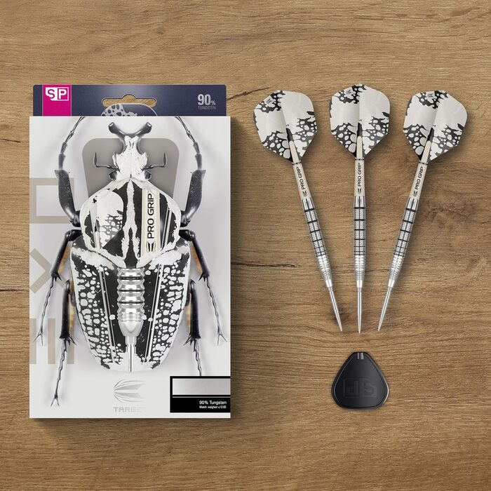 Набір дротиків Target Darts EXO Edition зі сталевим наконечником 90 вольфраму Набори дротиків зі сталевим наконечником, дротики Swiss Point з ручками Pro Grip та 6 деками, інструмент SP у комплекті Професійні набори дротиків 24 г EXO 02