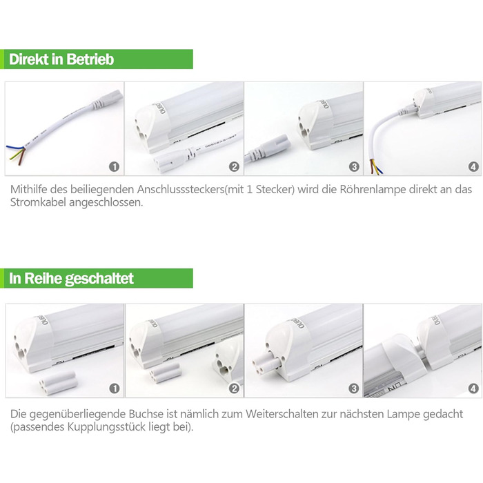 За спеціальною ціною Світлодіодна люмінесцентна лампа з розеткою в комплекті, 60 см. Світлодіодна трубка T8, люмінесцентна лампа, 10 Вт, 1350 люмен, натуральний білий 4000K, прозора кришка, 4 шт.