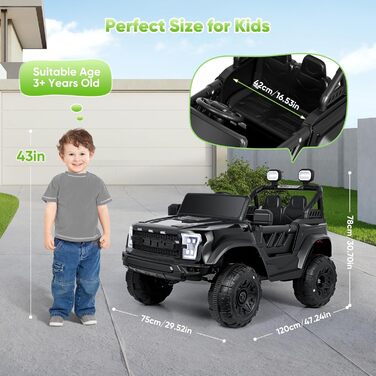 Електромобіль для дітей, 2-місний дитячий електромобіль з пультом дистанційного керування 2,4 ГГц та світлодіодним світлом і музик