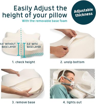 Подушка Lunderg CPAP для сну на боці вкл. 2 наволочки регульована подушка з піни з ефектом памяті для сну на боці, спині та животі, зменшує витік повітря та тиск маски