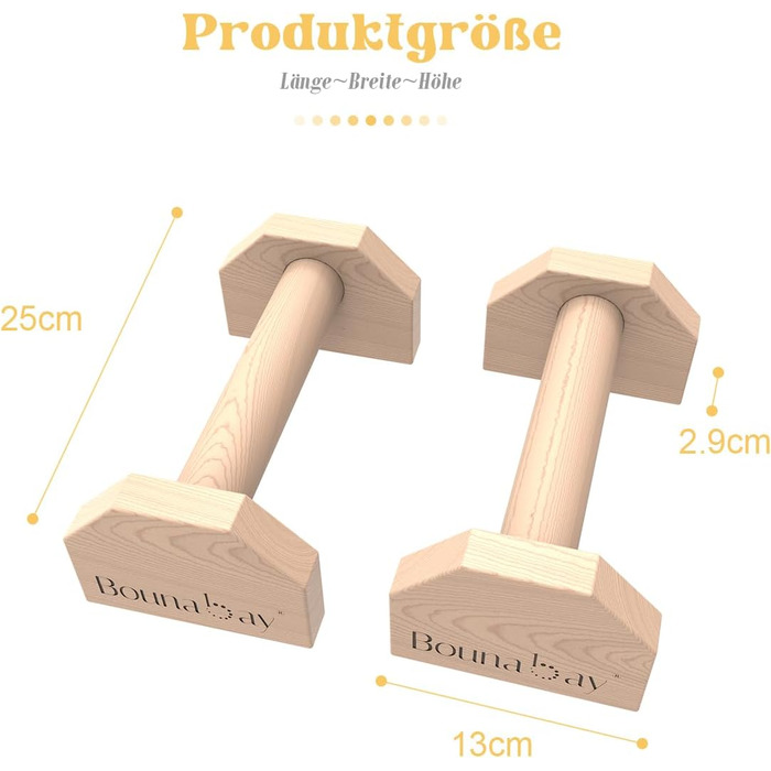 Бруси Parallettes, стійки для віджимань, стійки на руках, віджимань на планці, калістеніки, силових тренувань, паралельні бруси (30 x 13 x 9 см), колір дерева, 25 см