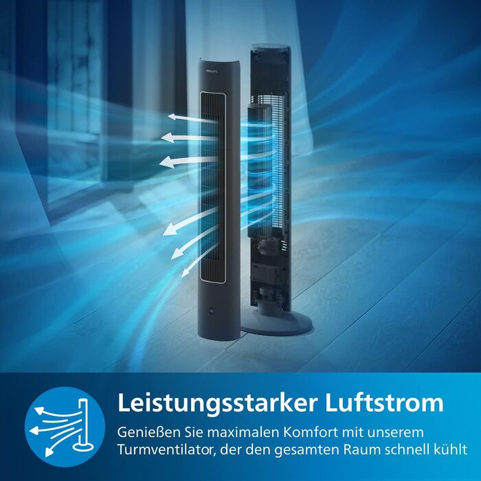 Вентилятор з коливальною баштою серії 5000, 105 см, пульт дистанційного керування, таймер, 3 швидкості, 3 режими, 40 Вт, потужний