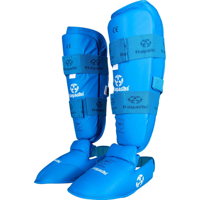 Захисні накладки на гомілку та підйом Hayashi Karate (схвалені WKF) XXL синього кольору