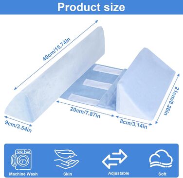 Позиціонуюча подушка, клиноподібна подушка 43x10x10 см, регульована, подушка з боковою підтримкою, знімна позиціонуюча подушка, ватний диск зі спинкою, подушка для сну на боці з антискочуванням, синя