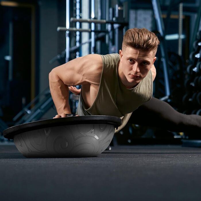 М&39яч для йоги Ativafit 60 x 18 см до 300 кг, напівсферичний м&39яч для балансування з еспандером та насосом, нековзний м&39яч для йоги для силових тренувань та тренувань балансу, чорний - новий