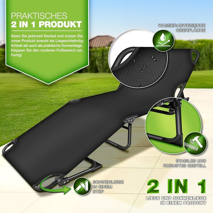 Складане кемпінгове ліжко з подушкою для шиї та бічною кишенею, до 280 кг Кемпінговий шезлонг/шезлонг з подушкою Похідне ліжко для використання на вулиці та в приміщенні Складане ліжко/гостьове ліжко, складне, для саду, кемпінгу, фестивалів, подорожей, 19