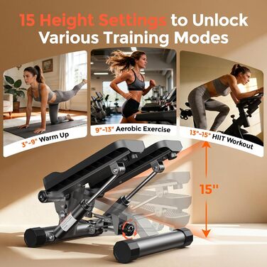 Степер Sportsroyals для вправ на сходах для дому степер з гойдалками вгору-вниз із силовими канатами для тренування м&39язів спини/рук/сідниць, міні-степер для фітнесу вдома та офісу