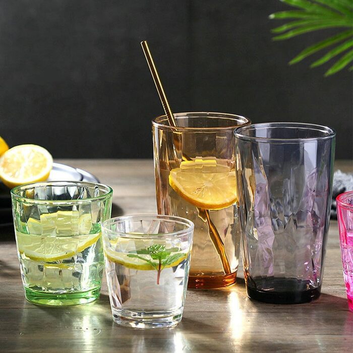 Набір склянок для води TIE-DailyNec 8 PCS, різнокольорові пластикові склянки для пиття 470 мл та 310 мл, небиткі склянки для пиття