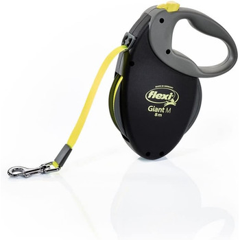 flexi® Giant S/M Harness 8 м чорний, неоновий жовтий ремінь, висувний повідець для собак до 25 кг