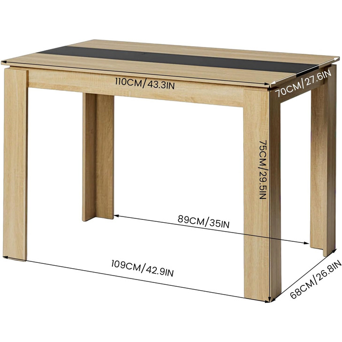Обідній стіл, дерев&39яний обідній стіл для кухні, мінімалістичний дизайн, обідній стіл на 4 персони, 110x70x75см, дуб та чорний колір 110x70см дуб-чорний