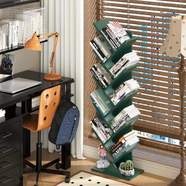 Книжкова полиця у формі дерева, 10-ярусна окремостояча полиця для книг/CD/журналів, DVD, дерев&39яна книжкова полиця для вітальні, спальні та домашнього офісу, темно-зелена, 20Г x 34Ш x 101В см