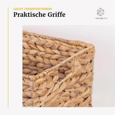 Прямокутний кошик для зберігання FRIHET, плетений з водяного гіацинта Коробка для зберігання з ручками Невеликий кошик для білизни, органайзер для гардеробу та багато іншого Різні розміри (, розмір 3) Розмір 3